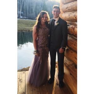 Dusty purple lace formal gown